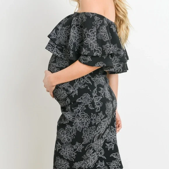 Off-Shoulder Ruffle Maternity Dress - Picture 2 of 5